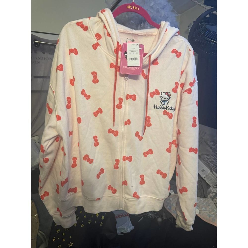 Nwt hello kitty plus size xxl hello kitty bowFull zip up hooded sweatshirt